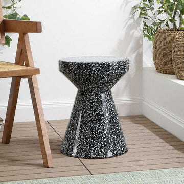 Xenia 17.75" Modern Bohemian Terrazzo Indoor/Outdoor Drum Accent Table - JONATHAN Y